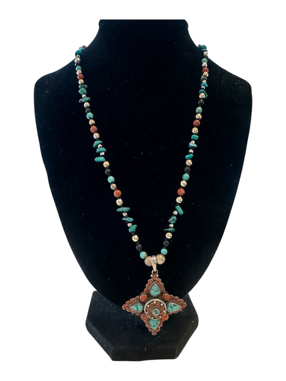 Tibetan Star Sterling Silver pearl Knotted Necklace 21 inches
